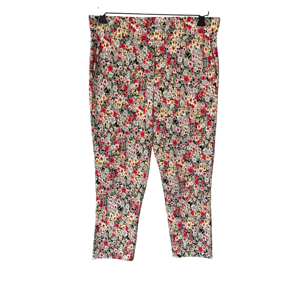 Jules & Leopold Floral Pull On Pants Womens Medium Multicolor Stretch Slim Leg